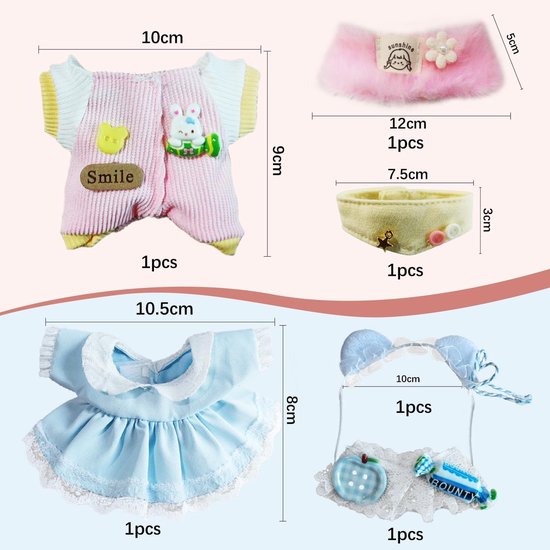 Poppenkleertjes voor 17 cm Poppen - 2 Delige Set Schattige Kleding voor Jongens en Meisjes van Merkloos — afbeelding 4