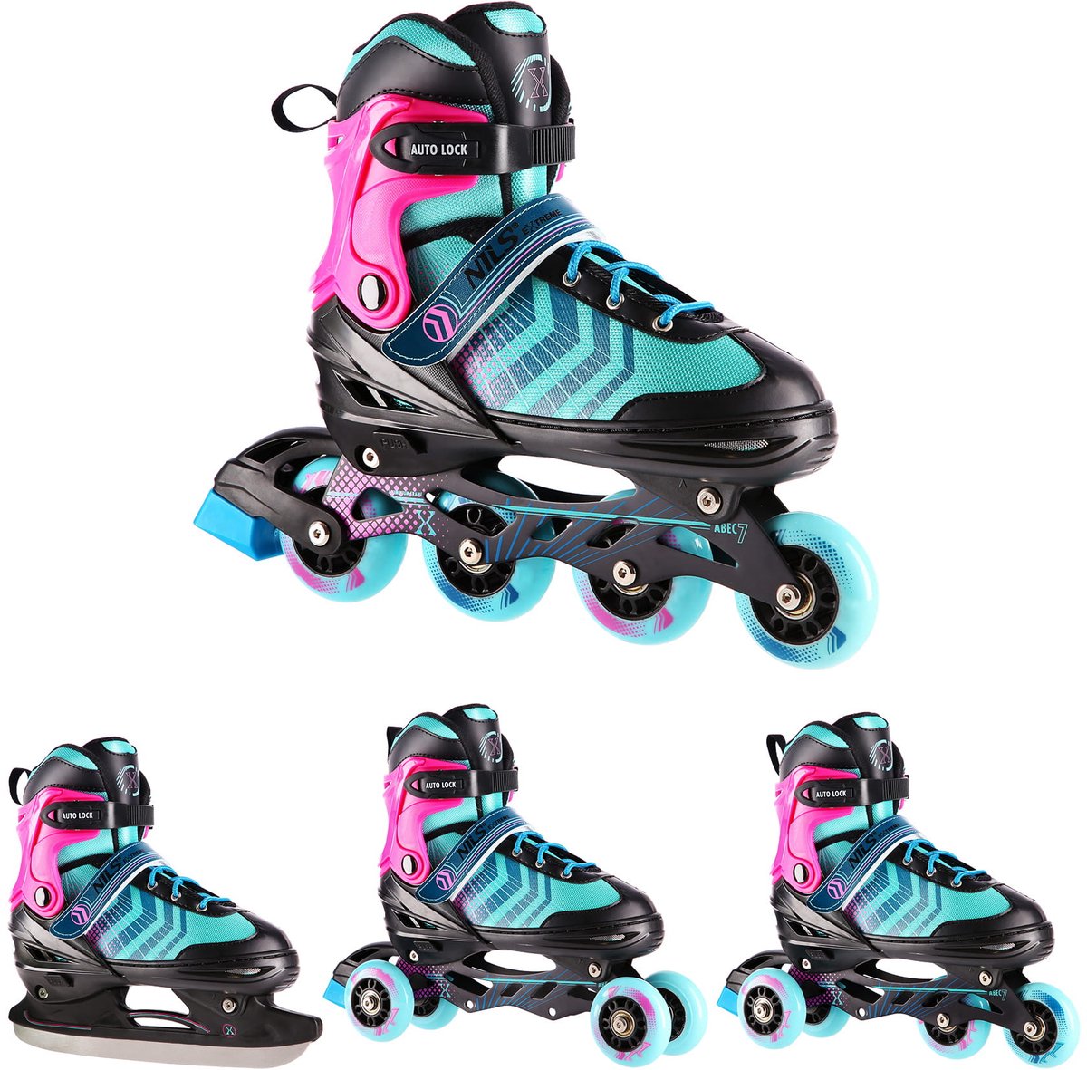 Nils Extreme NH18192A - IJshockeyschaatsen/Rolschaatsen - 4-in-1 - Verstelbaar