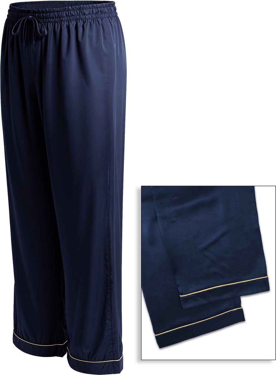 Zijden Heren Loungebroek inSilk Cologne - Luxe 100% Moerbeizijde - Exclusief en Stijlvol. Kleur Indigo Blauw - Maat S