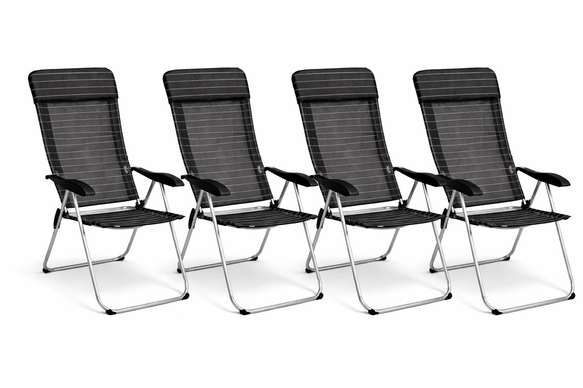 HEM Campingstoelen Set van 4 – Opvouwbare Campingstoel met Armleuningen – Verstelbare Rugleuning – 69x58x111 cm – Grijs – Kampeerstoel / Tuinstoel / Strandstoel – Inclusief HEM Microvezeldoekje