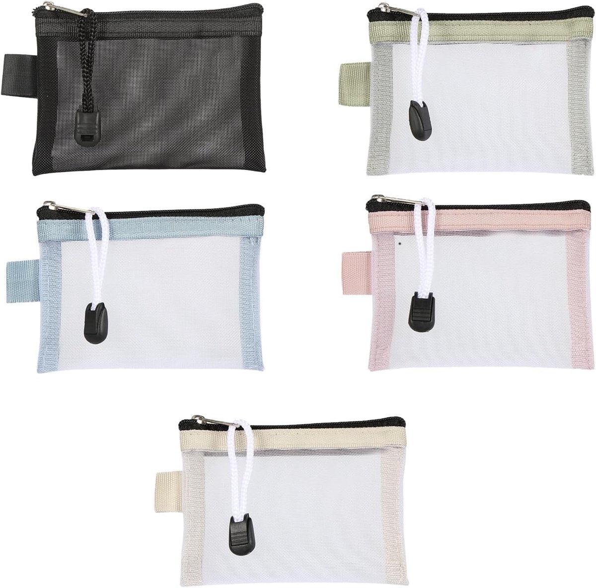 Mini tasjes - Set van 5, 7,5*11cm, rits, gaas, voor sleutels en pasjes