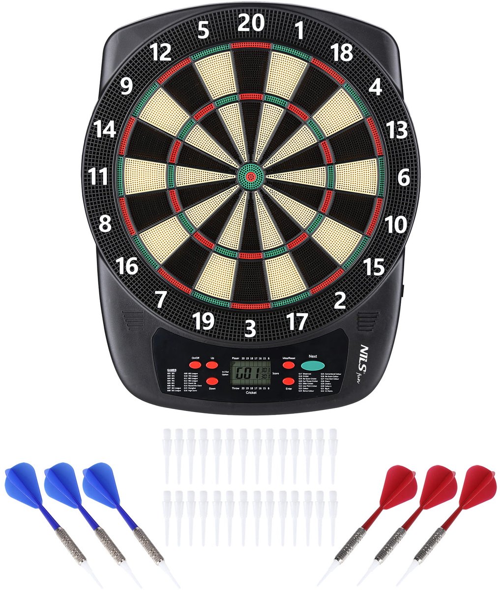 NILS FUN TDE03 Serie - Elektronisch Dartbord - Meerdere Spelmodi - Voor 8 Spelers