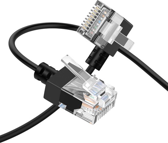 Foto: Cat6a hoekige ethernet kabel 90 graden 2 meter 10 gbps 550 mhz geschikt voor pc router printer modem zwart