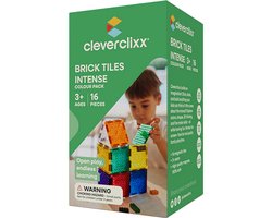 Cleverclixx Brick Tiles Pack Intense | 16 Stuks | Speelgoed +3 jaar | Magnetisch speelgoed |