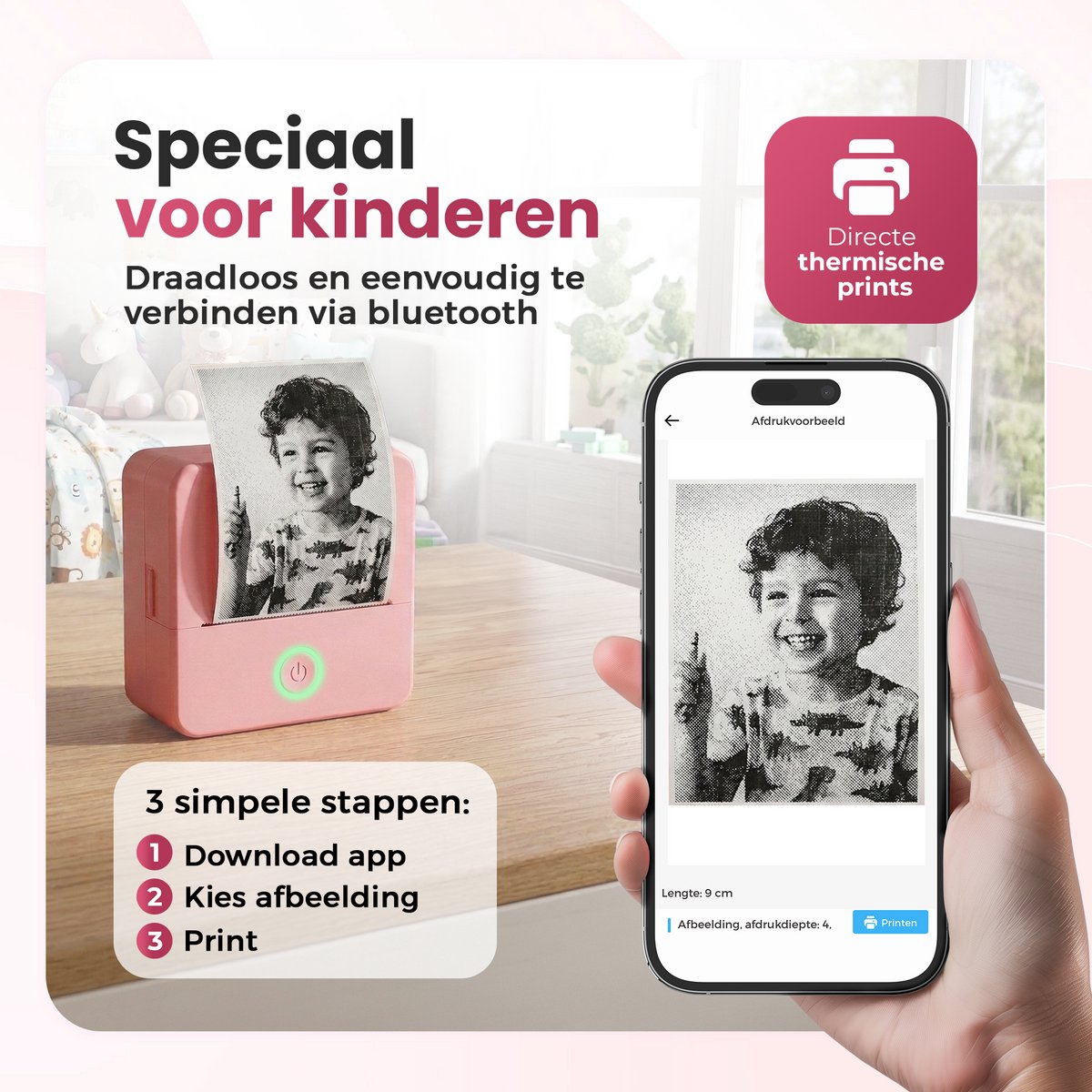 Gatson Mini Printer - Met Opbergcase - Inclusief 14 Rollen Papier (Sticker, Normaal & Kleur) + 5 pennen - Mini Printer voor Mobiel - Pocket Printer - Mobiele Fotoprinter - Schoolspullen - Journaling Producten - Bullet Journal — afbeelding 6