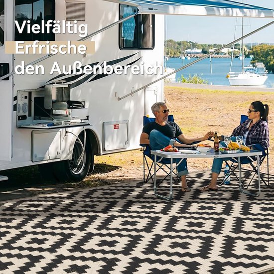 Outdoor Tapijt - Buitenkleed Terras - Verfraai Buitenruimte - Weerbestendig UV-bestendig - 270 x 360 cm - Zwart Beige — afbeelding 2