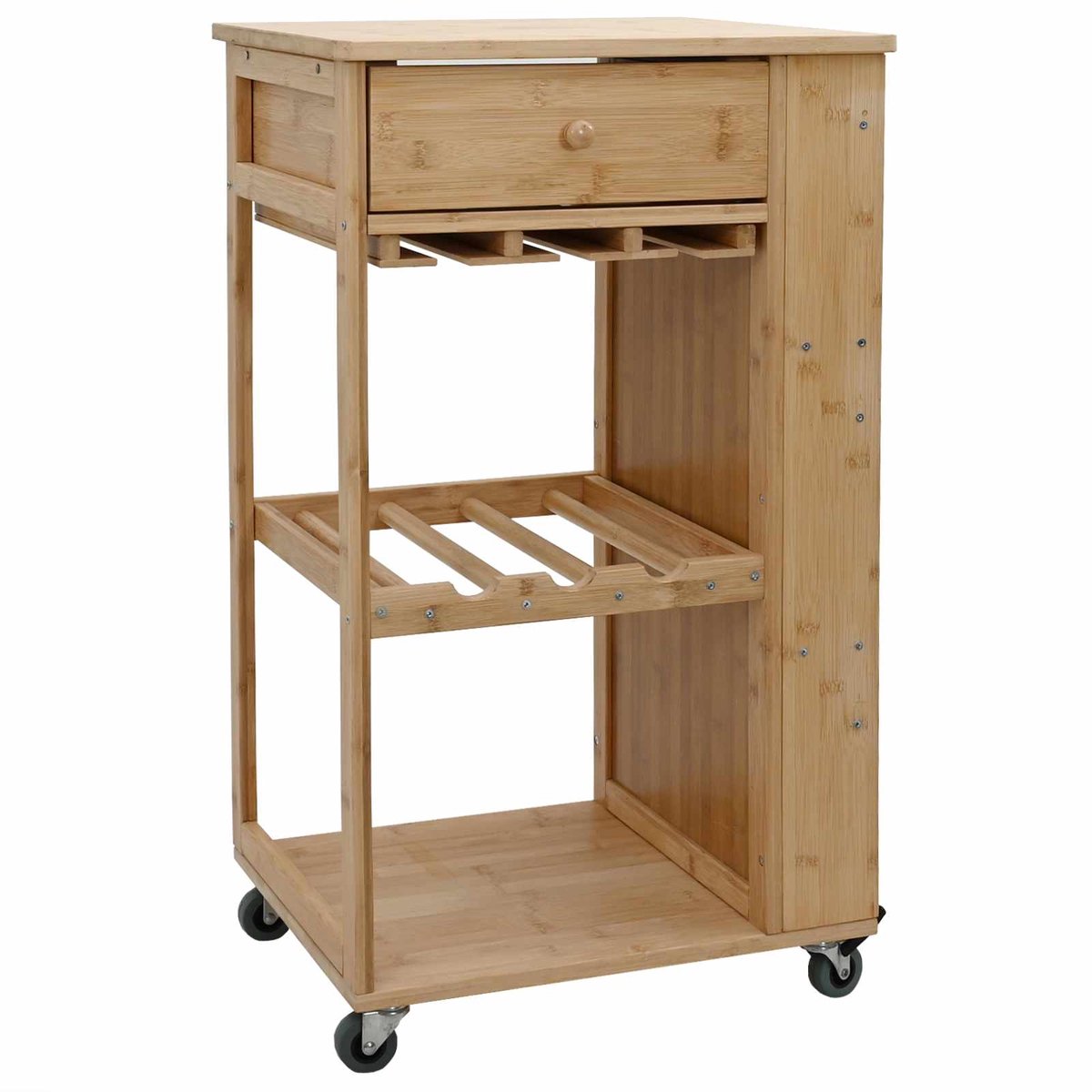 vidaXL - Keuken - Trolley - met - Wielen - Naturel - 47,5 - x - 36 - x - 83 - cm - Bamboe