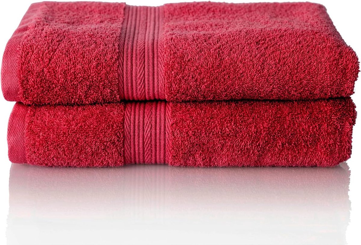 Katoenen Handdoekenset Rood - 2x Absorberende Badstof Handdoeken 50x100 cm - Öko-Tex Gecer
