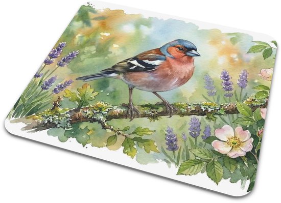 Muismat "Aquarel Series" Vink Vogeltje - Natuur Print Illustratie Flora & FCadeau voor haar: Vrouw, Vriendin & Collega Tuinvogels Botanisch Decoratie Bureau Thuiswerken Computer Accessoire Laptop - Werkplek Kantoor Benodigdheden Onderlegger Muismatje