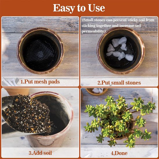 100 stuks-Ronde bloempotmat -Bloempotrooster- Planten Mesh Pad-Bloempot Gaas Ma- Drainage rooster planten-Voorkomt Bodem Lekkage-Plantenbak- bloempotmat-4.5cm van Merkloos	 — afbeelding 3