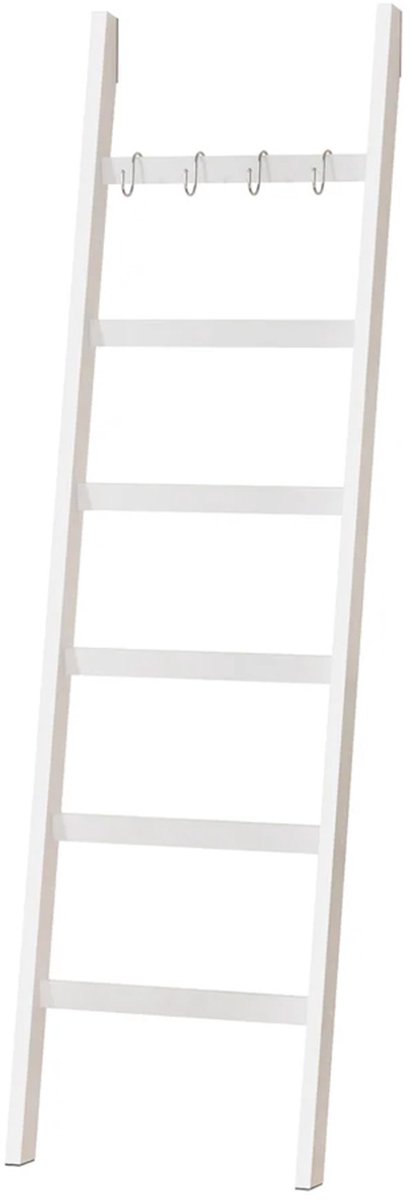 Eleganca Handdoekladder - 170 x 60 cm - Handdoekrek Badkamer - Decoratieve Ladder met 5 Ophanghaakjes - Extra breed - Bamboe Wit