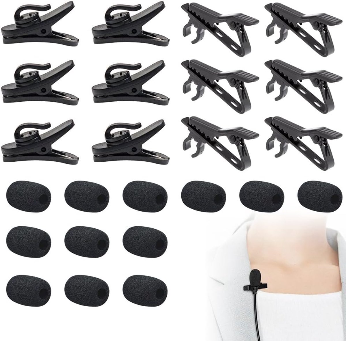 Microfoon Clips en Schuimhoezen Set voor Lavalier Microfoons
