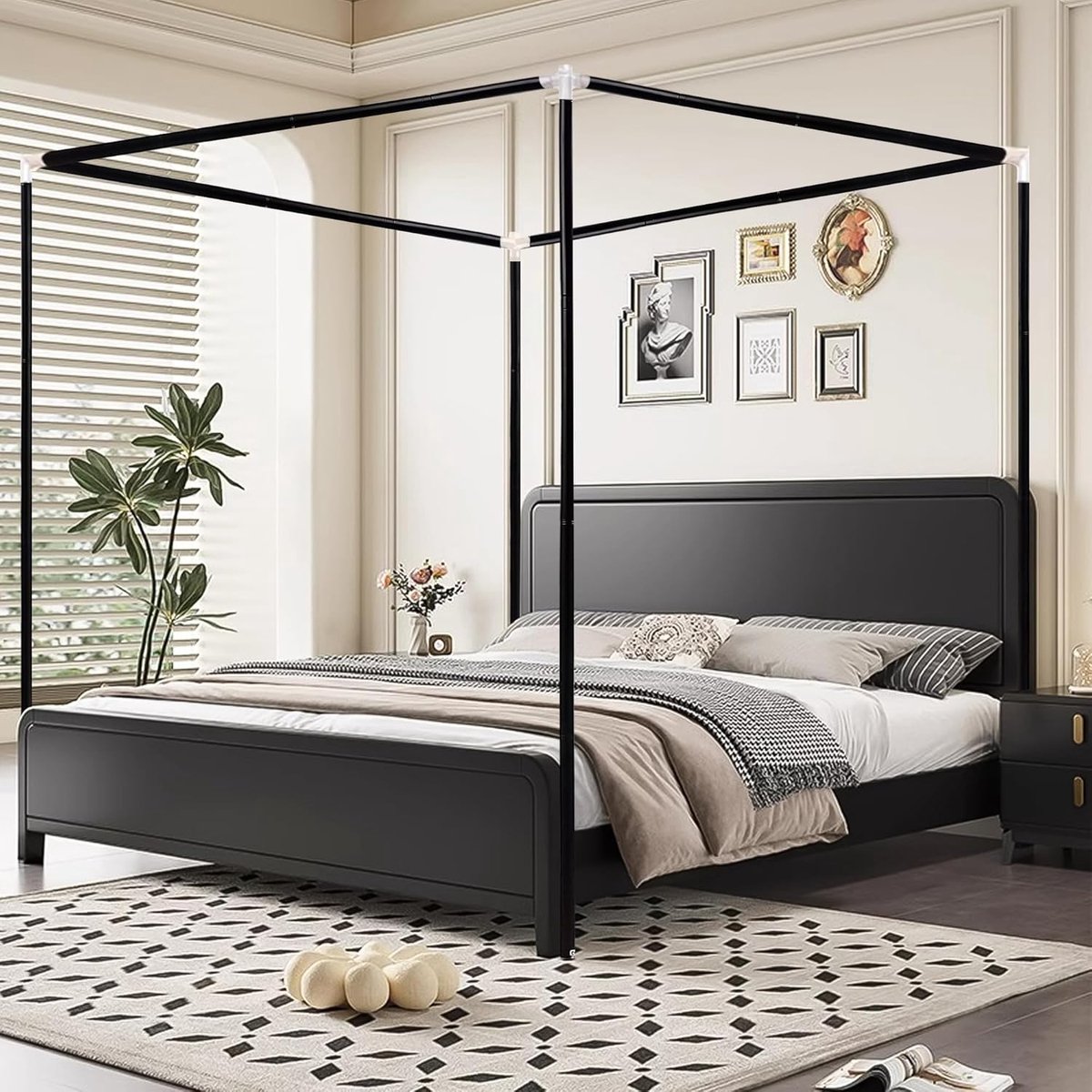 Hemelbed Frame - Hemelbed Constructie - Slaapkamer Decoratie - Roestvrij Staal - 198x135x198 cm - Zwart