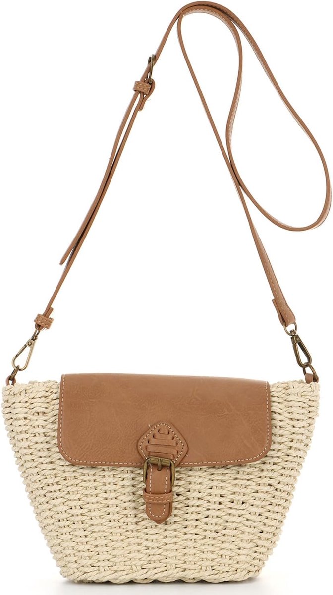 Stro Schoudertas voor Dames - Boho Zomer Crossbody in Beige