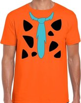 Fred holbewoner carnaval verkleed t-shirt oranje voor heren - Carnaval kostuum M