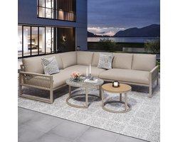 Loungeset Tuin 6-7 Personen - Modulaire Hoekbank Banken Bankje Met Tafels & Kussens - Rope Design - Beige