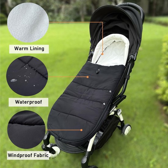 Voetenzak Kinderwagen - Babyzak Dekje - Warm Houden Baby - Waterdichte Basis - 90 x 45 cm - Zwart — afbeelding 2
