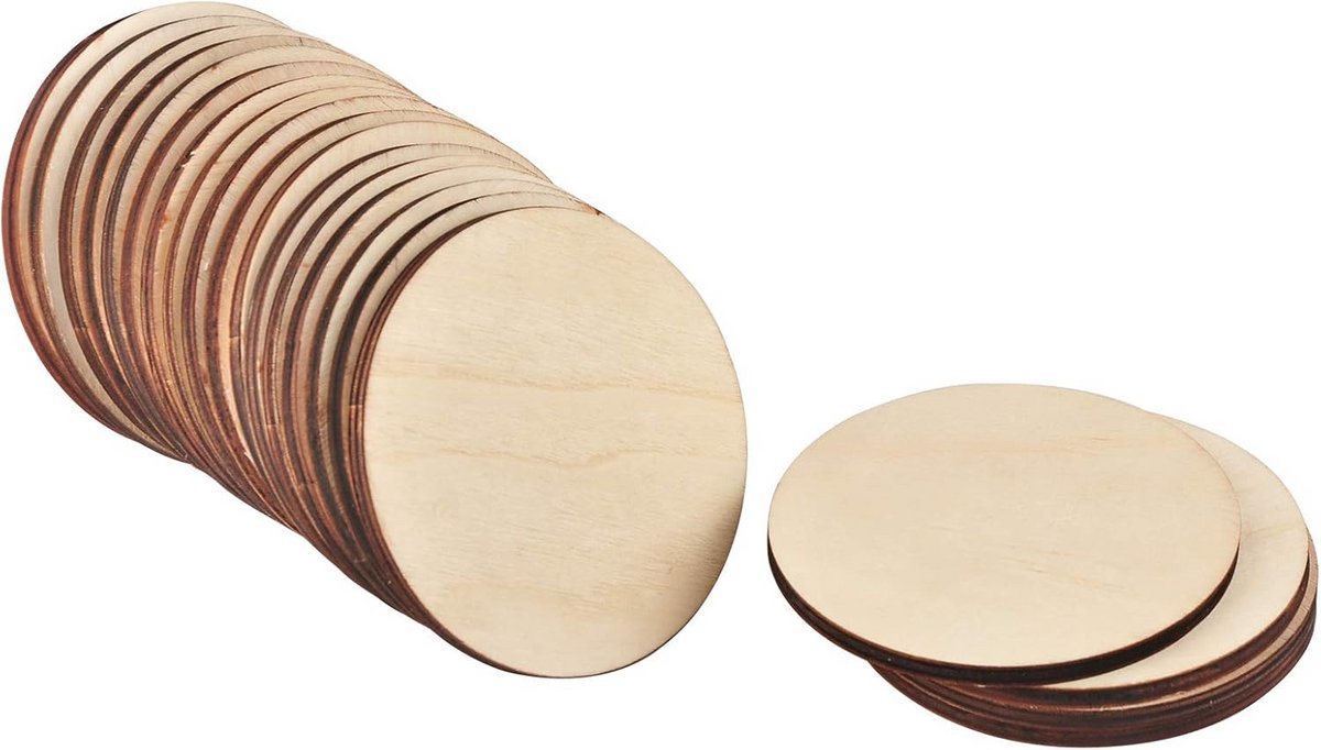 26x Ronde Houten Schijven 10 cm - 6mm Dik Onbewerkt Multiplex Cirkels voor Knutselen en Decoratie