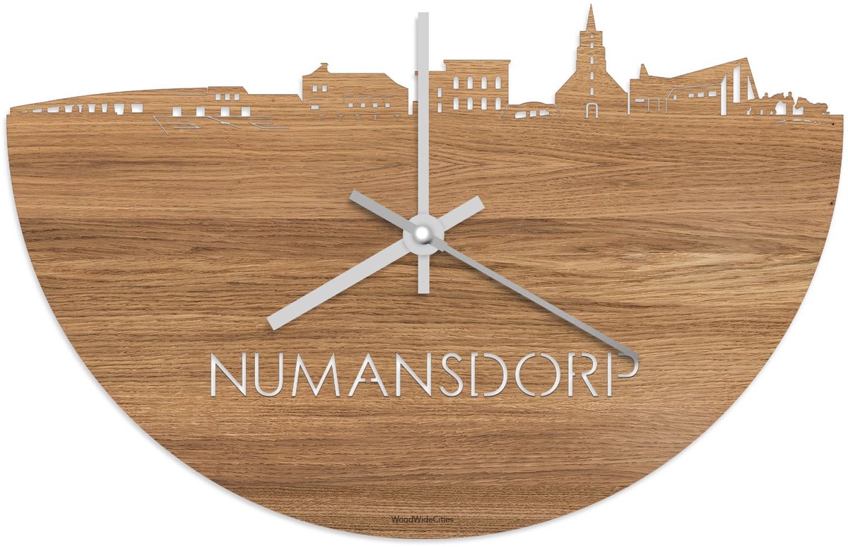 Skyline Klok Numansdorp Eikenhout - Ø 40 cm - Stil uurwerk - Wanddecoratie - Meer steden beschikbaar - Woonkamer idee - Woondecoratie - City Art - Steden kunst - Cadeau voor hem - Cadeau voor haar - Jubileum - Trouwerij - Housewarming -