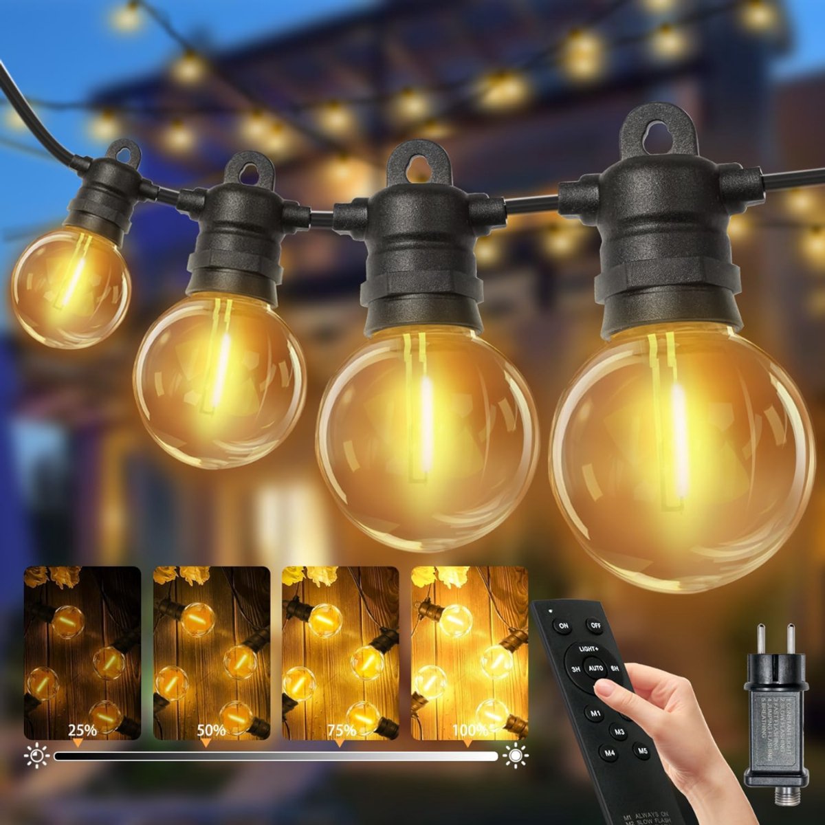 CLVP® Tuinverlichting Buiten Lichtsnoeren - Terrasverlichting - Buitenverlichting Sfeer - Zwart