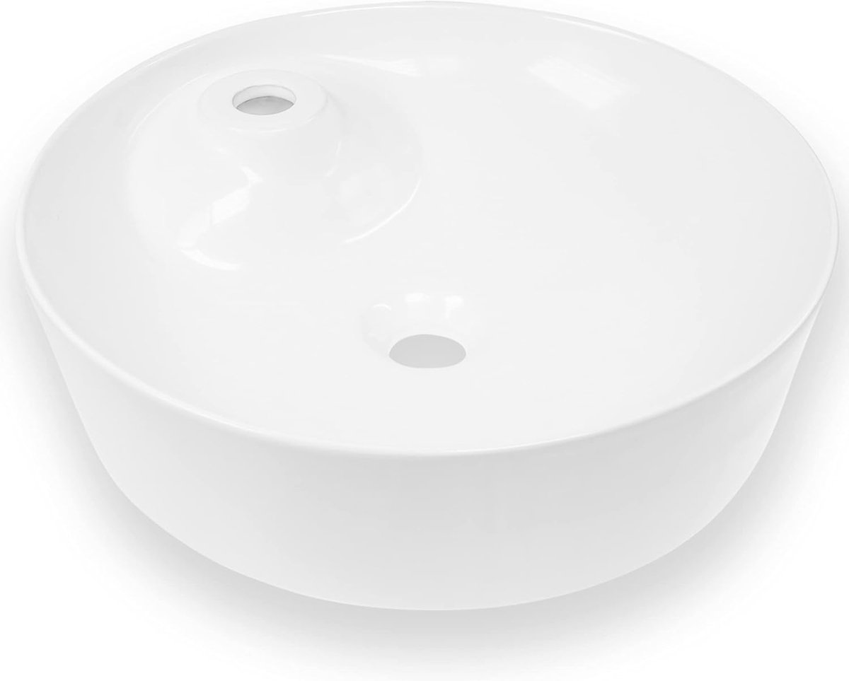 Keramische Opzetwastafel - Witte Wastafel - Badkamer Vernieuwen - Lotus Effect Coating - 43.5 x 43.5 cm - Wit