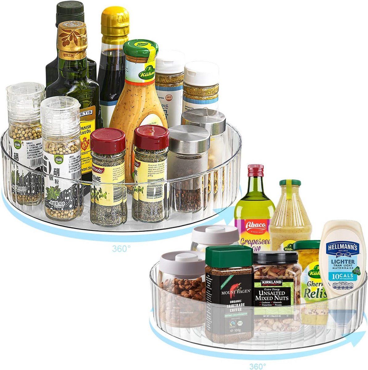 Transparant draaiplateau 360° - 22cm + 28cm - Voor keuken, kast en badkamer