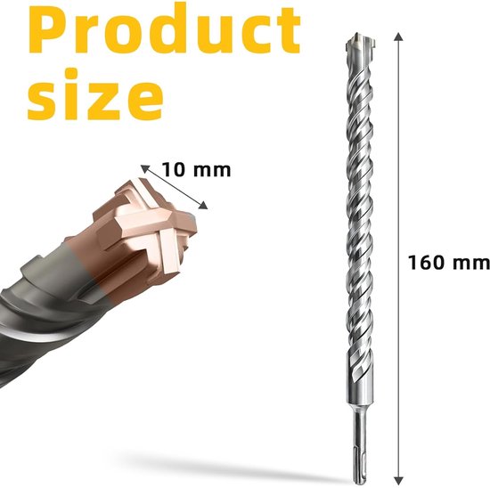 boorset - boor 10 x 160 mm - Professionele Hamerboor Met 4 Hardmetalen ...