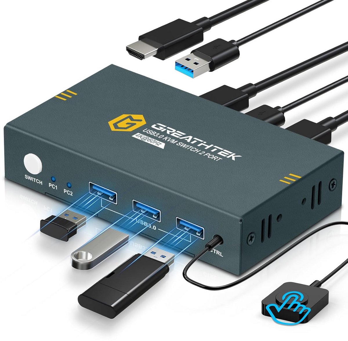 HDMI KVM Switch 2 PC 1 Monitor met 3 USB 3.0 Poorten voor Delen Toetsenbord Muis Printer