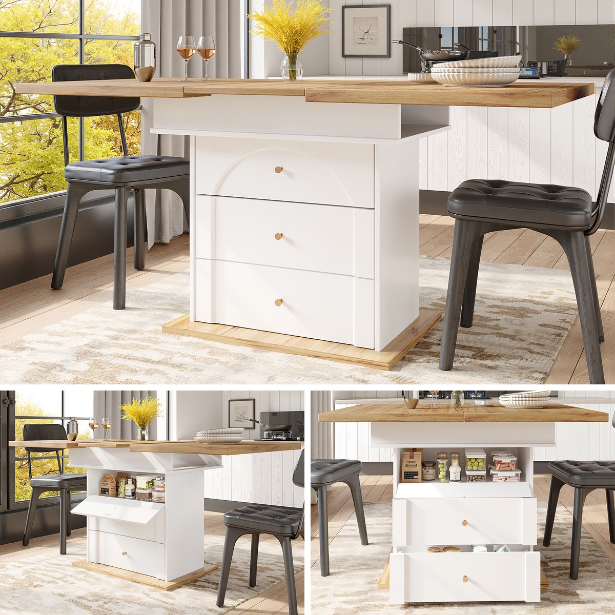 Clruro Eettafel - 110-140 x 80 cm - Uitschuifbare Klapbare Eettafel voor 4-6 Personen - Minimalistisch Design - Wit