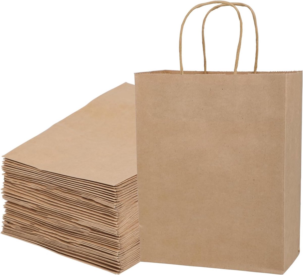 50 Bruine Kraft Papieren Zakken met Handvatten (21x11x27 cm) voor Cadeaus en Feestartikelen
