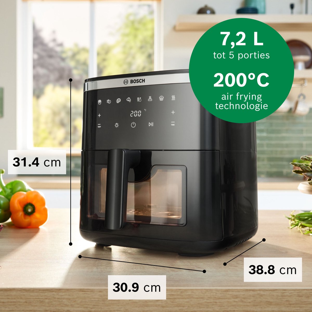 Bosch MAF671B0 Airfryer XXL - Serie 6 - 7,2L - Shake alarm - Kijkvenster - Warmhoudfunctie - 7 programma's - Tot 5 personen - Zwart — afbeelding 7