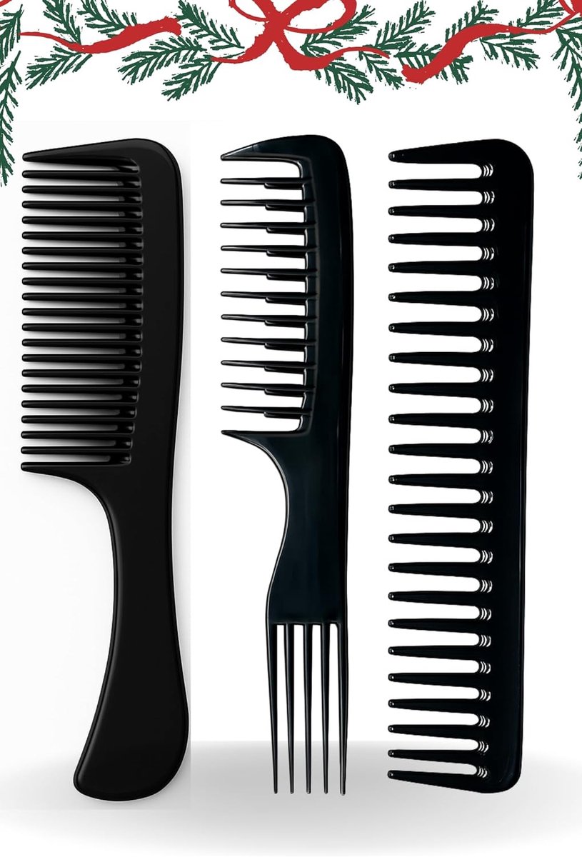 Set van 3 Brede Kammen voor Krullend Haar, Volume en Textuur Styling