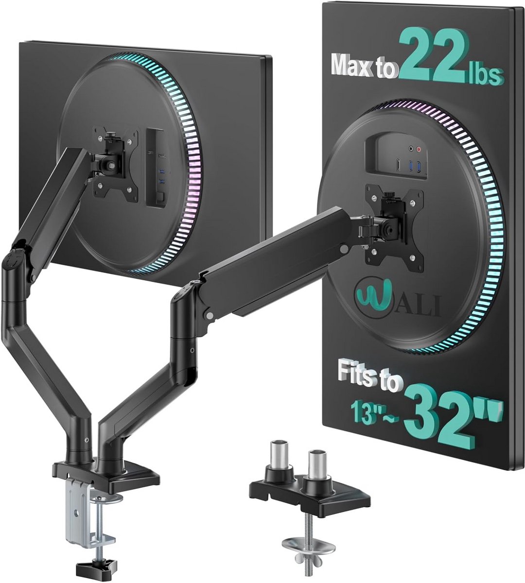 Monitor arm 2 Schermen - Verstelbaar - Beugel twee Schermen - Werkplekhulp
