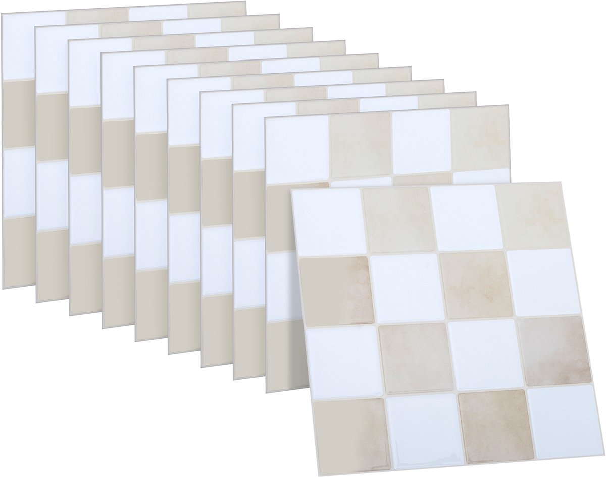 Dekorix plaktegels - Set van 10 zelfklevende tegels - Tegelstickers - Keuken - Badkamer - 23*23cm - Wit/Goud