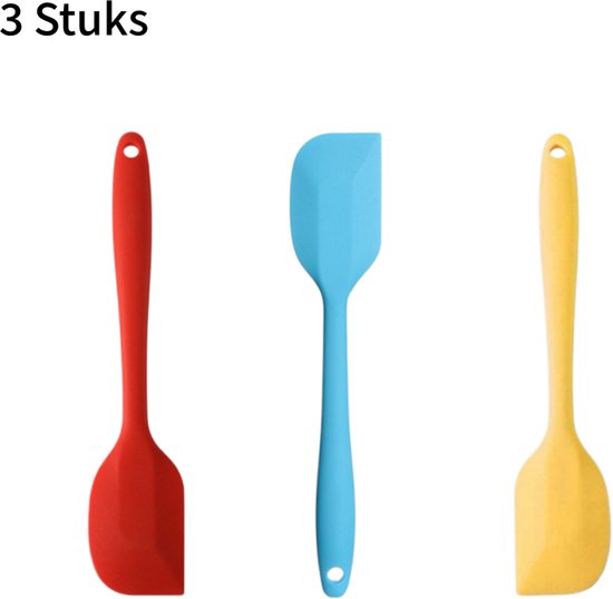 3 pièces - petit ensemble de spatule en silicone - design sans couture - étaler et mélanger les gâteaux et pâtisseries - résistant à la chaleur et facile à nettoyer - flexible et élastique - rouge/bleu/jaune