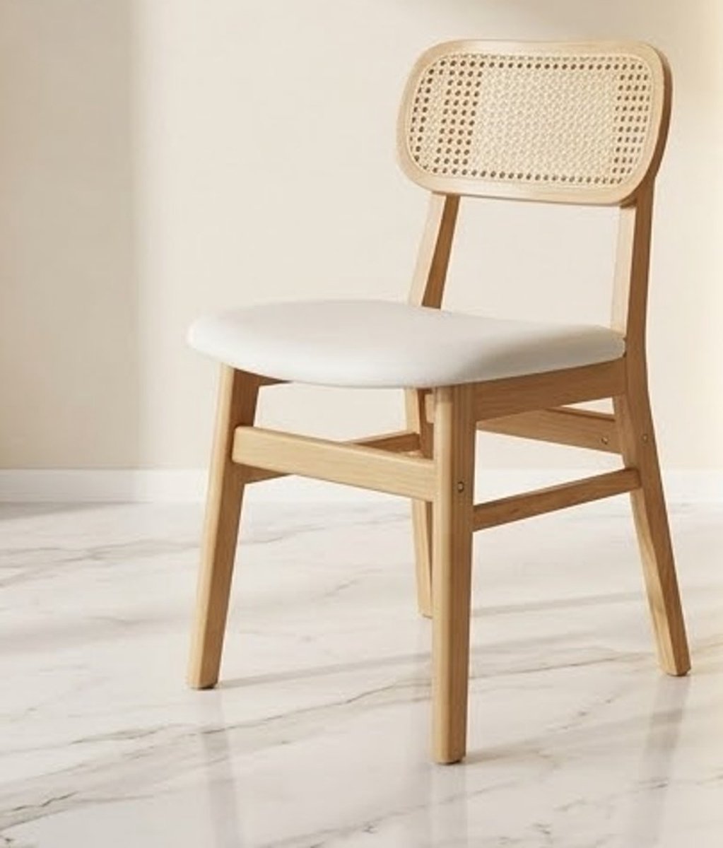 Luxe PU-Leren Eetkamerstoelen Set van 2 – Witte Gestoffeerde Stoelen met Rotan Rugleuning en Massief Houten Poten – Comfortabele Keuken- en Woonkamerstoelen, Modern en Vintage Design - Casa Serena ...