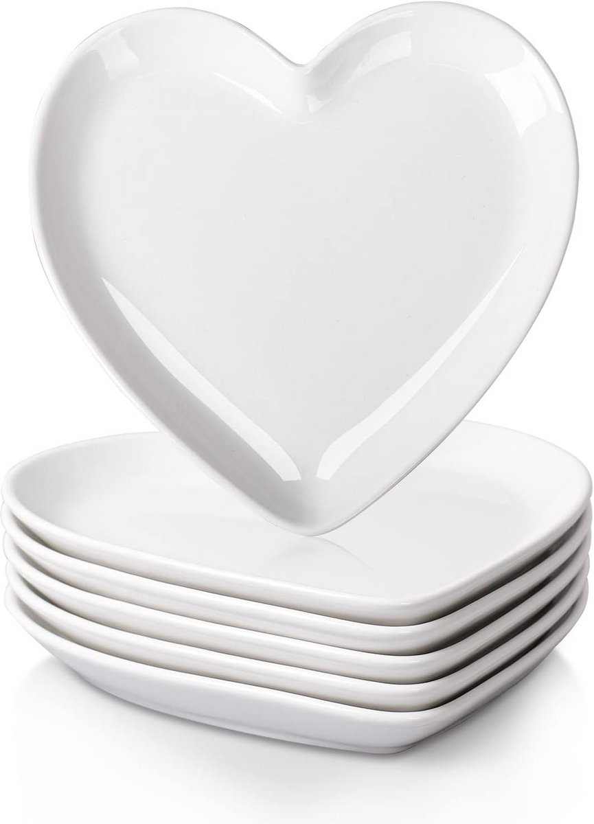 Set van 6 Hartvormige Keramische Borden - Ideaal voor Dessert en Diner