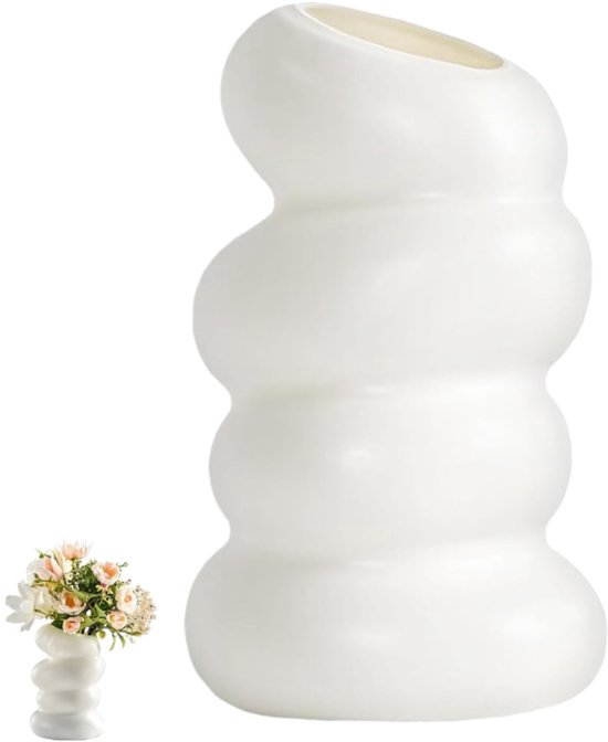 Witte bloemenvazen - plastic spiraalvaas - creatieve bloemschikvaas ​​- voor pampasgras, bloemschikvaas - voor keuken, woonkamer, slaapkamer - 15×9×8cm - wit