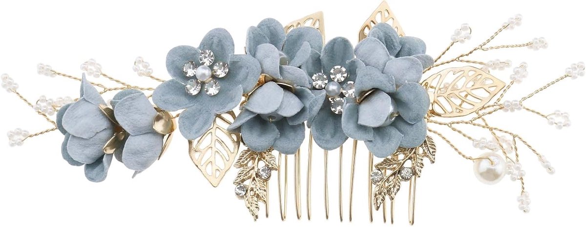 Elegante Blauwe Bruidshaarkam met Strass en Parels voor Bruiloft en Feest