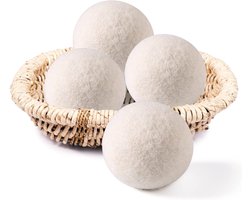 Biologische wollen droogballen, set van 4 stuks, extra grote droogballen voor de was Natuurlijke wasverzachter Tot 1000 keer herbruikbaar Verkort de droogtijd en minimaliseert kreukels Veilig voor baby's (set van 4 stuks)