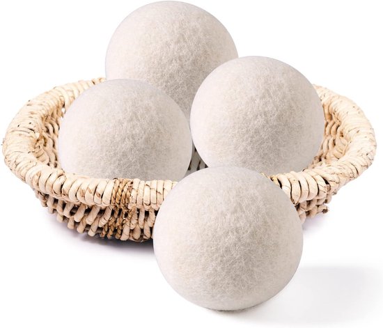 Biologische wollen droogballen, set van 4 stuks, extra grote droogballen voor de was Natuurlijke wasverzachter Tot 1000 keer herbruikbaar Verkort de droogtijd en minimaliseert kreukels Veilig voor baby's (set van 4 stuks)