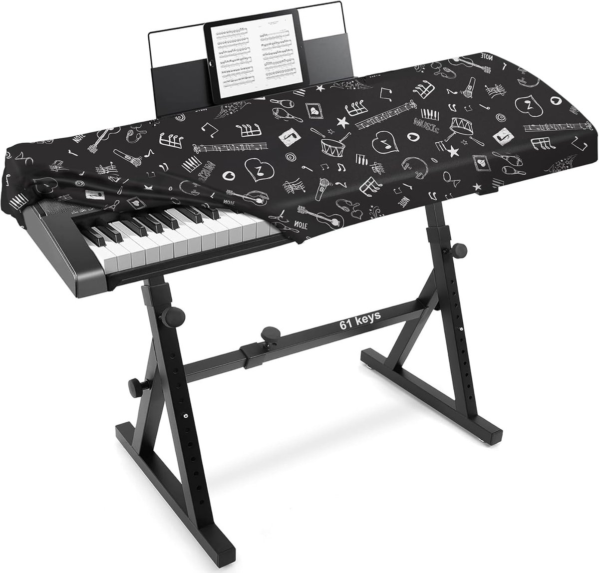 Rekbare Stofkap voor 61 Toetsen Piano Keyboard met Opening voor Lessenaar