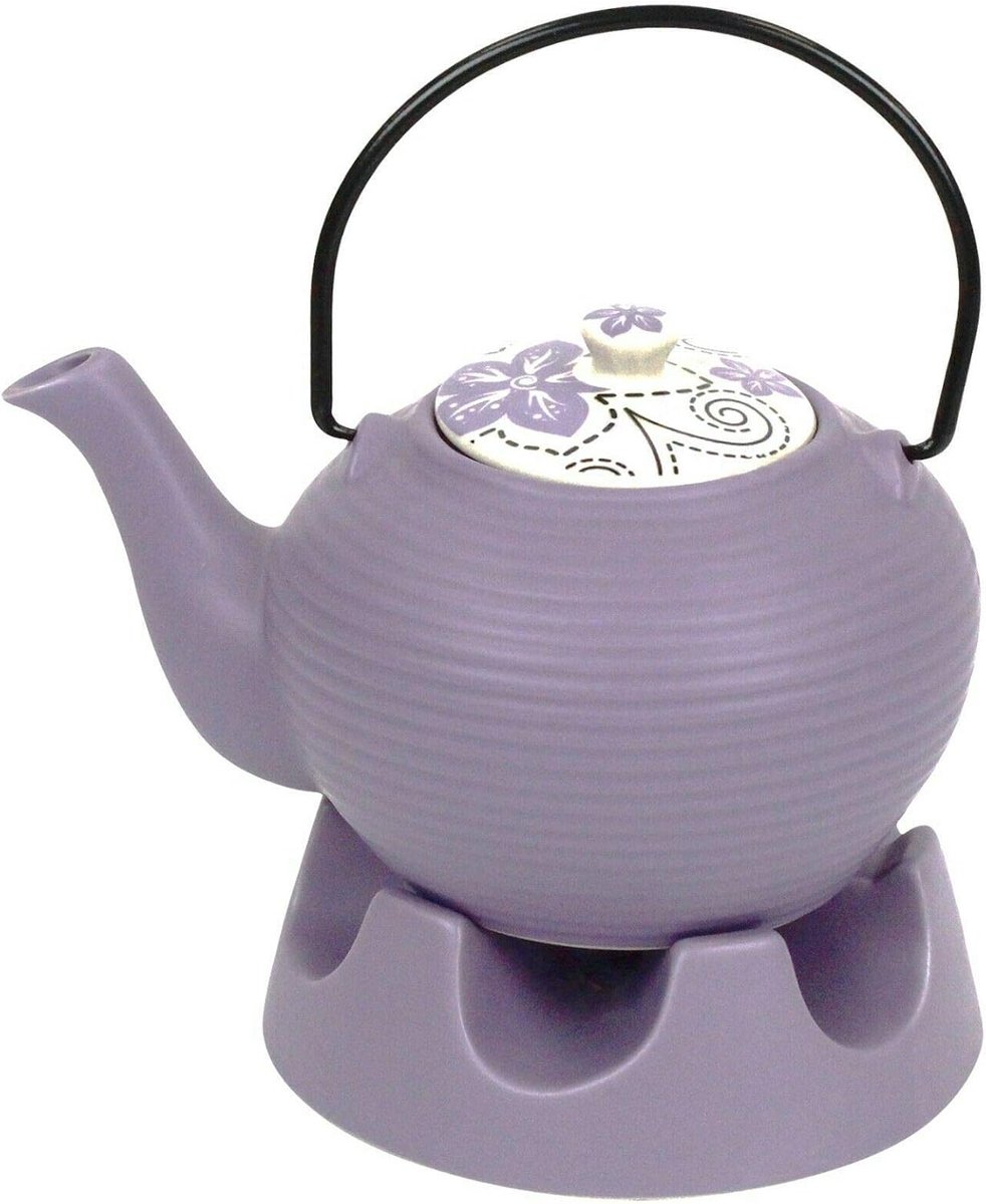 Paarse Gestreepte Japanse Theepot met Warmer, Keramiek