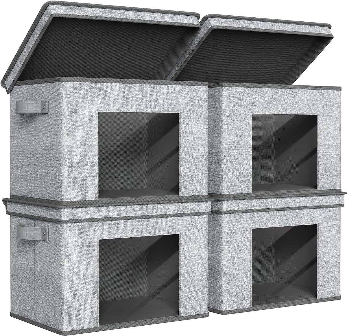 Opvouwbare opbergdozen met deksels - 40x30x30 cm - 4 stuks - Grijs