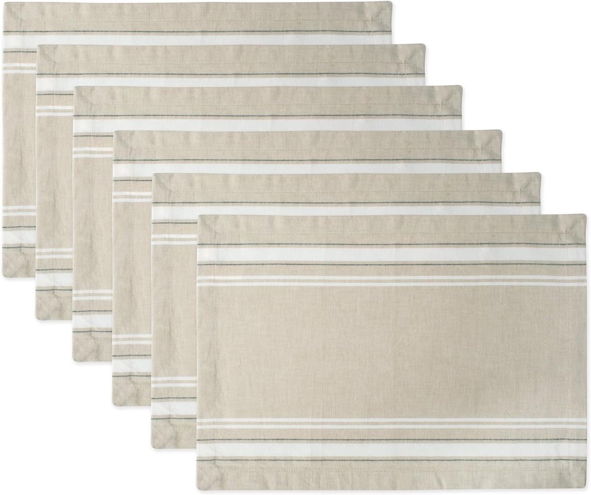 Franse Streep Placemat Set 30x45 cm - 6-delig in Taupe/Wit