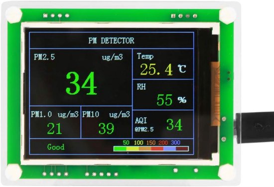 Luchtkwaliteitsmeter - PM2.5 Detector - Binnenlucht Meten - Hoge Gevoeligheid Sensor - 28 Inch Scherm - Zwart
