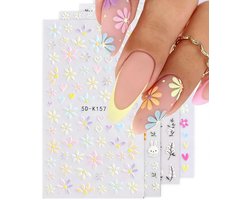 4 vellen 5D nagel stickers - Nagelstickers bloem - Nagel decoratie - Zelfklevende nagelstickers - Flower stickers - Bloemen stickers voor lente & zomer - Nail art set tools - Nagelversiering - Nail Decals - Zomer Nagels - Manicure - DIY nagelkunst