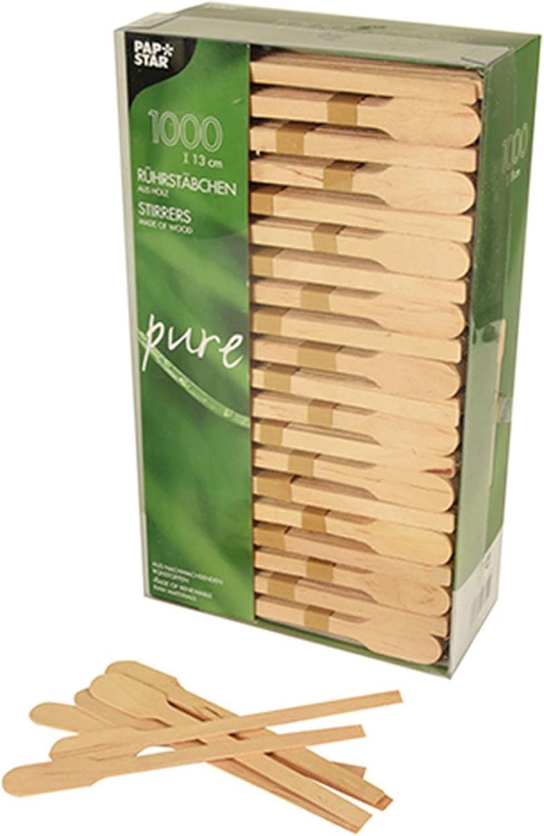 1000 Houten Roerstaafjes van 13 cm - Peddelvormige Roerstaafjes voor Dranken
