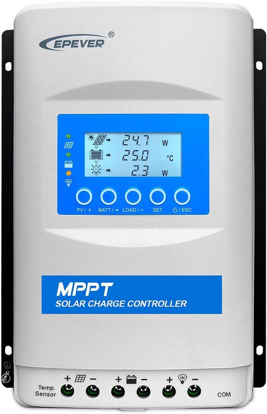 MPPT Zonne-laadregelaar 40A voor 12V/24V/36V/48V systemen - Geavanceerd LCD-display en hoge efficiëntie