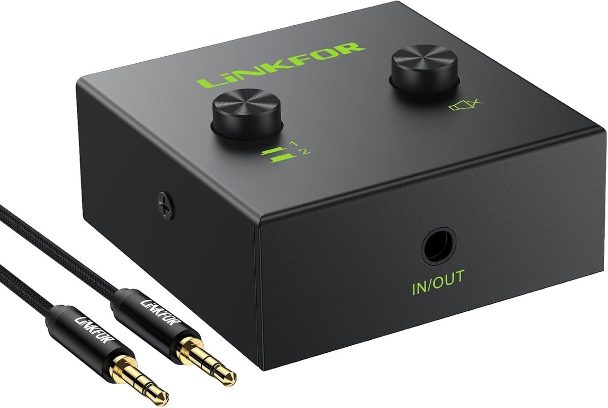 3,5 mm audio switch met mute-knop - Bidirectionele audioschakelaar voor stereo audio